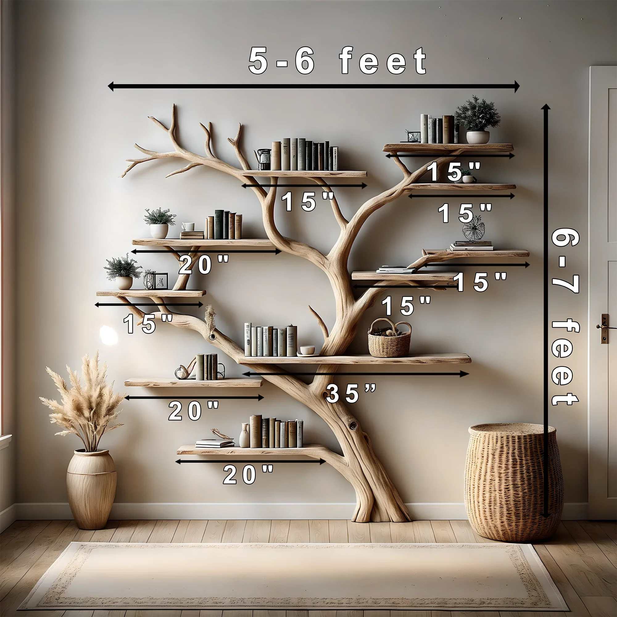 Bookshelf, Bookcase, Tree bookcase, Wooden bookshelf, Wall-mounted bookcase, Wooden bookshelf - Image 2