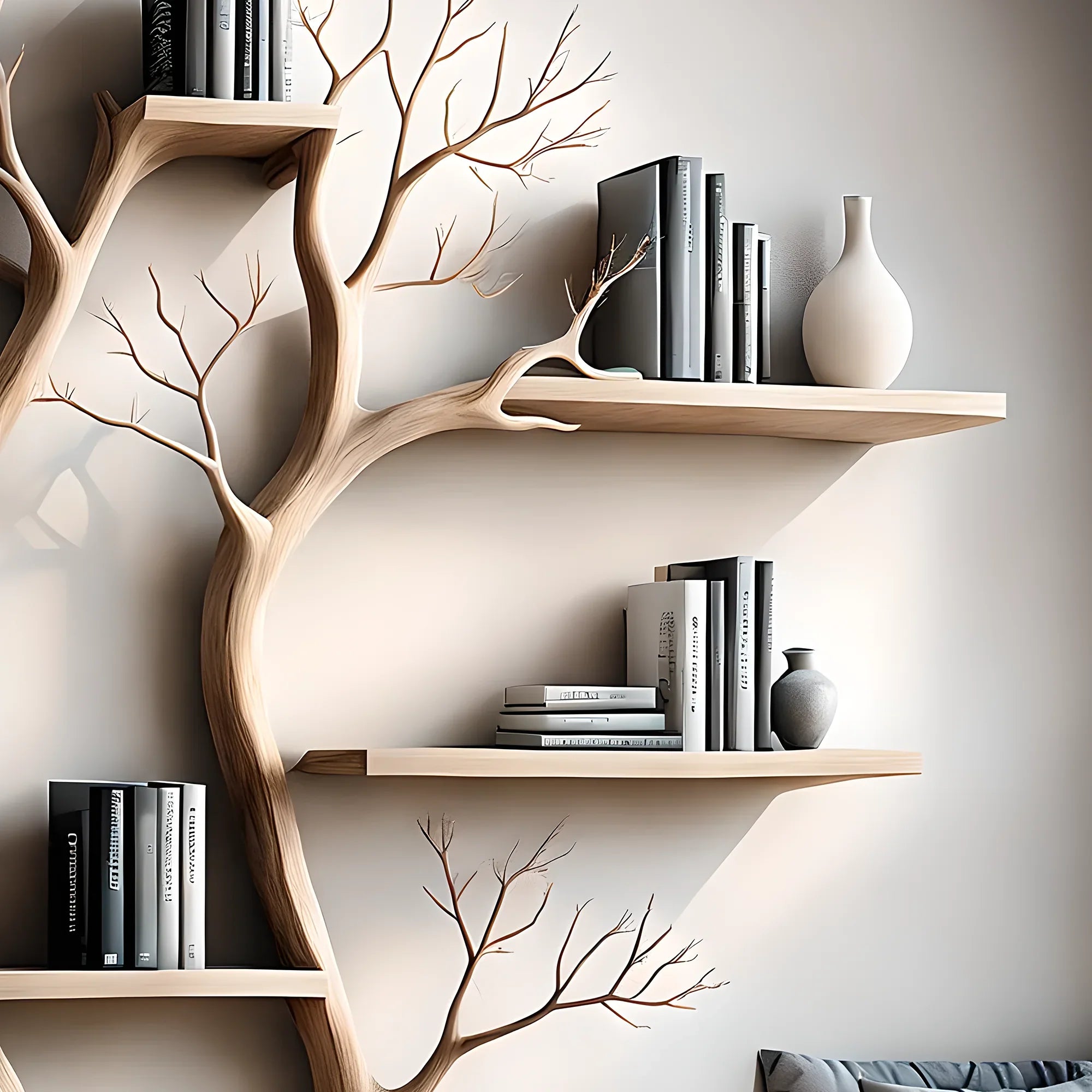 Bookshelf shaped like a tree with 2 branches, bookshelf shaped like a perennial wooden tree, living room decoration - Image 4