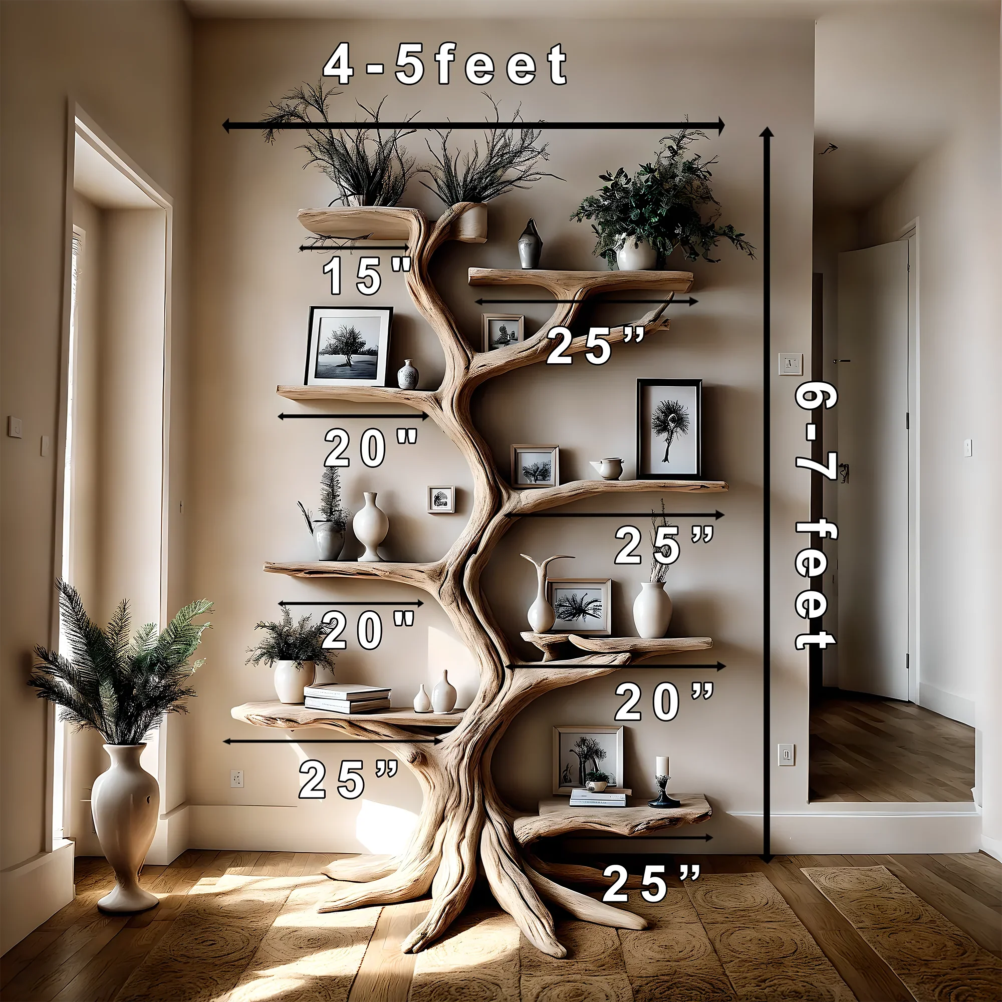 Bookshelf, tree-shaped bookshelf, solid wood, teak wood, driftwood, home decoration, life gift - Image 3