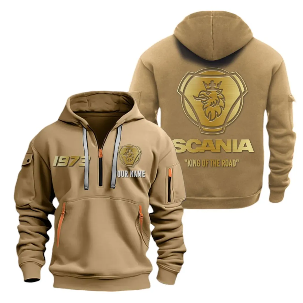 Commercial Lorry Lovers Gift Hoodie Half Zipper, All-Season Fan Half-Zip Hoodie CAR019 - Khaki