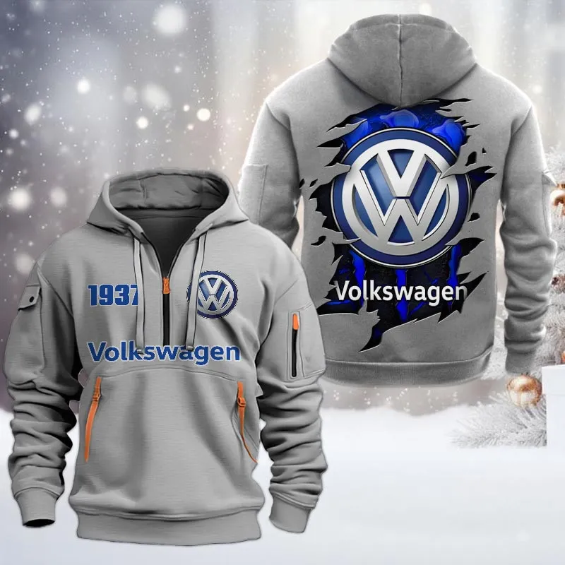 Hoodie Half Zipper Exclusive Logo Gift For Reliable Automobile Enthusiasts CAR198 - Gray