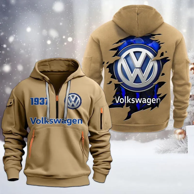 Hoodie Half Zipper Exclusive Logo Gift For Reliable Automobile Enthusiasts CAR198 - Khaki