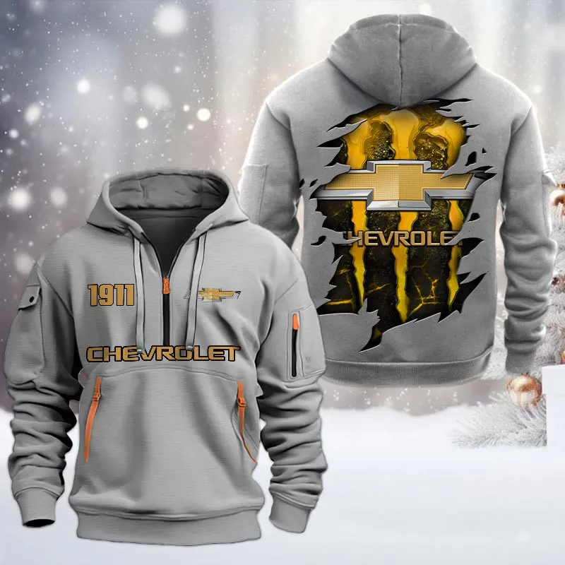 Hoodie Half Zipper Exclusive Logo Gift For Popular US Car Enthusiasts CAR198 - Gray