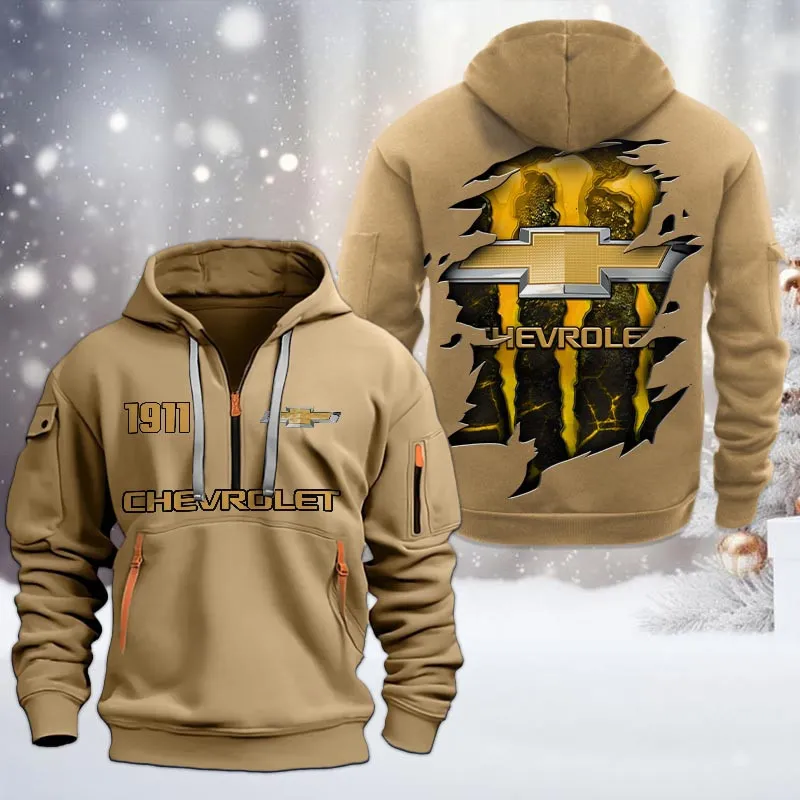 Hoodie Half Zipper Exclusive Logo Gift For Heavy-Duty Truck Enthusiasts CAR198 - Khaki