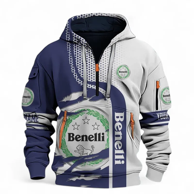 Modern Cruiser Hoodie Half Zip 3D, Sporty Urban Hoodie Style For Car Lovers CAR398 - Blue