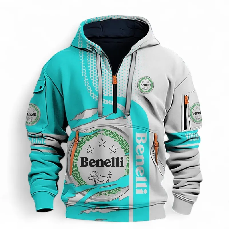 Lightweight Two-Wheeler Hoodie Half Zip 3D, Sporty Everyday Wear Hoodie For Car Lovers CAR398 - Cyan