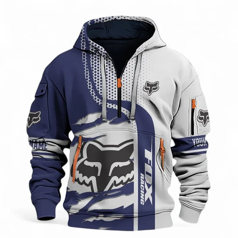 Protective Riding Gear Hoodie Half Zip 3D, Everyday Casual Hoodie For Car Lovers CAR398 - Blue