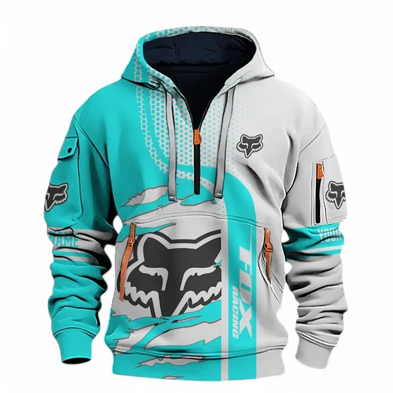 Rider Equipment Hoodie Half Zip 3D, Sporty & Casual Hoodie For Car Lovers CAR398 - Cyan