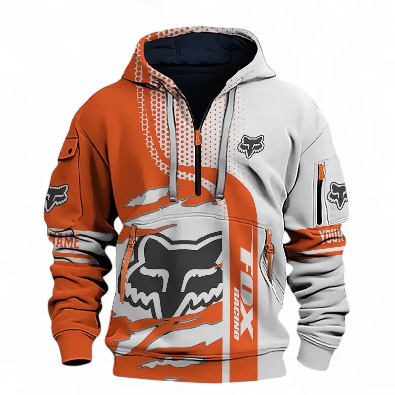 Rider Equipment Hoodie Half Zip 3D, Adventure-Ready Hoodie For Car Lovers CAR398 - Orange