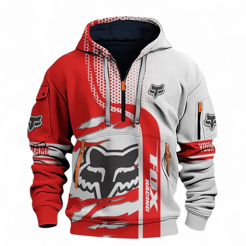 Extreme Sports Gear Hoodie Half Zip 3D, Casual Fit Hoodie For Car Lovers CAR398 - Red