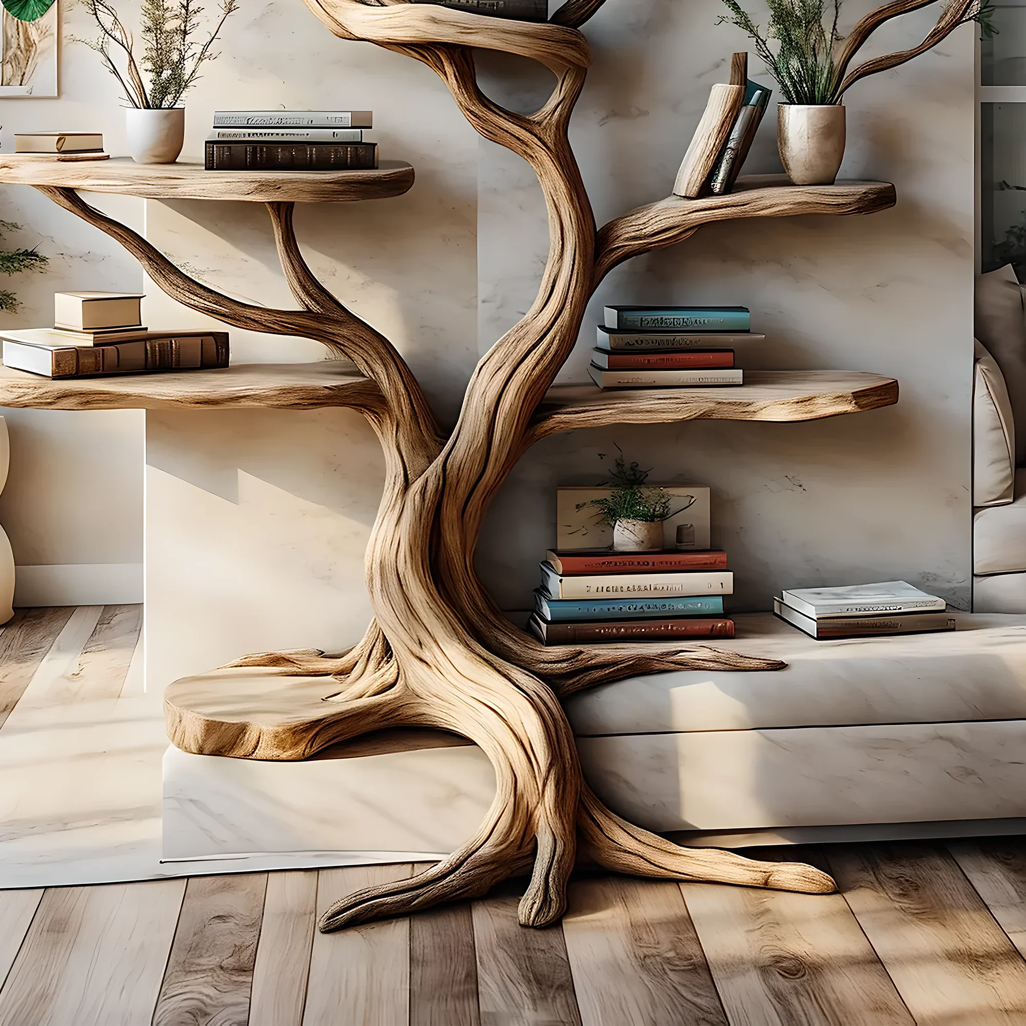 Decorative bookshelf, tree-shaped bookshelf, solid wood bookshelf, floating shelf, interior decoration - Image 3