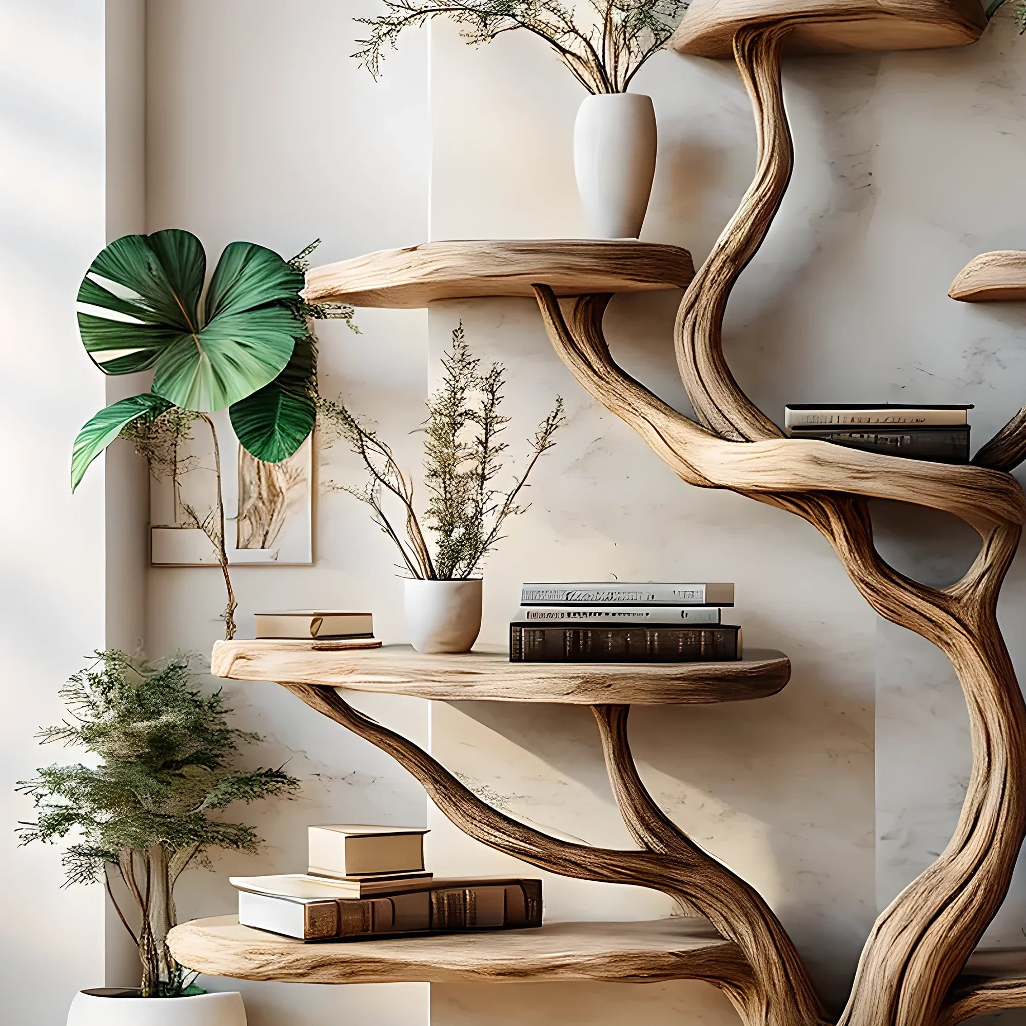 Decorative bookshelf, tree-shaped bookshelf, solid wood bookshelf, floating shelf, interior decoration - Image 4