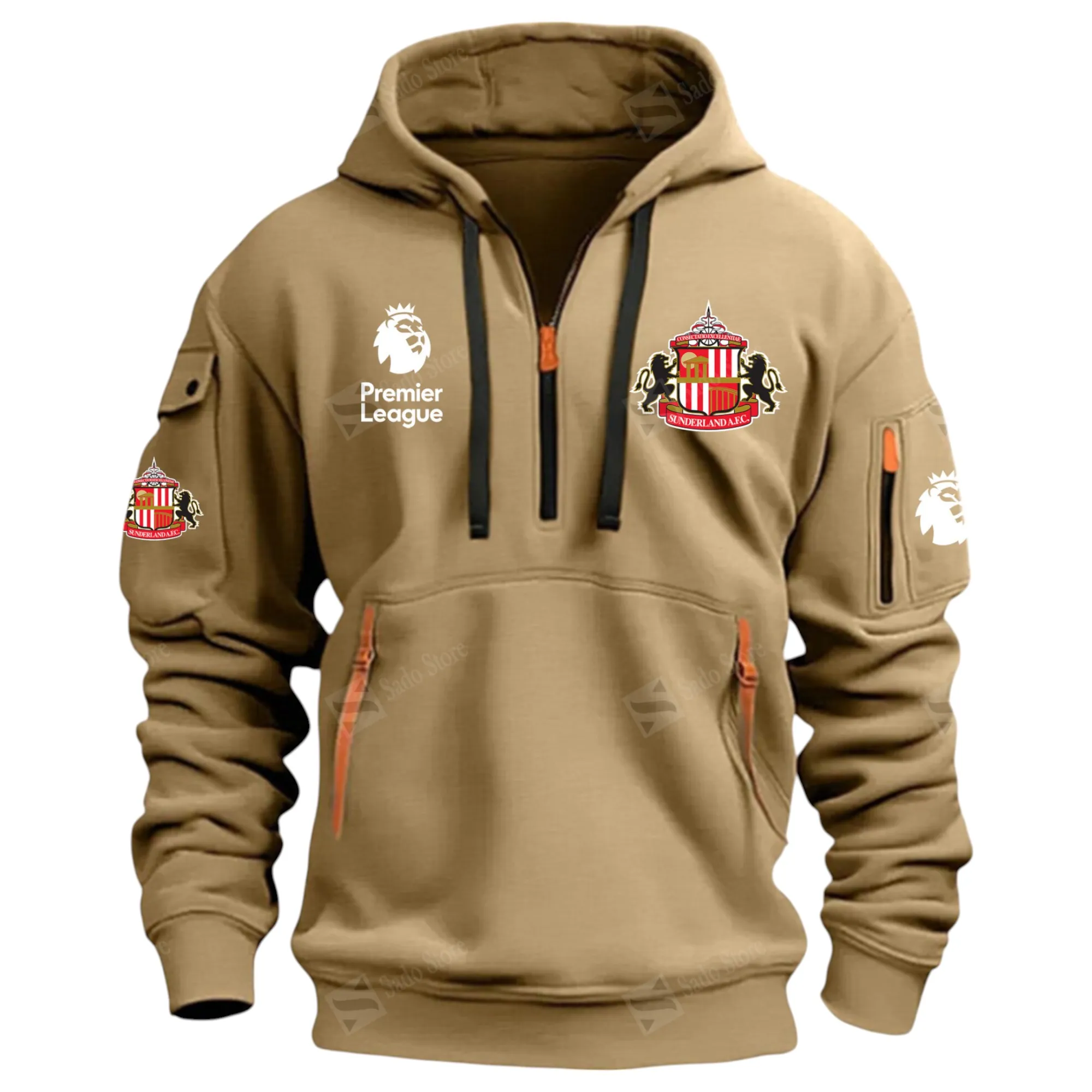 Football Club Hoodie Half Zipper, Design Logo Hoodie For Sport Fans EPL900 - Khaki