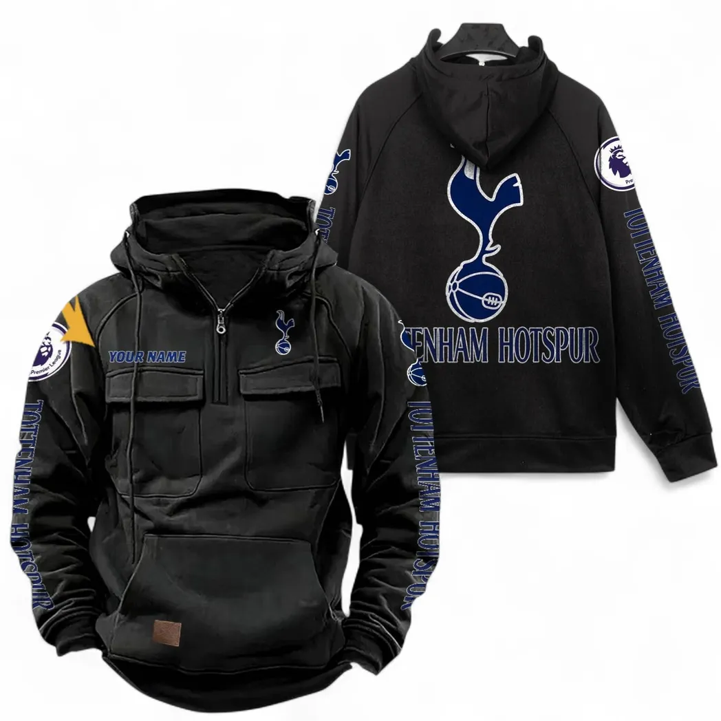 Football Club Tactical Quarter Zip Hoodie, Design Logo Hoodie For Sport Fans EPL111 - Black