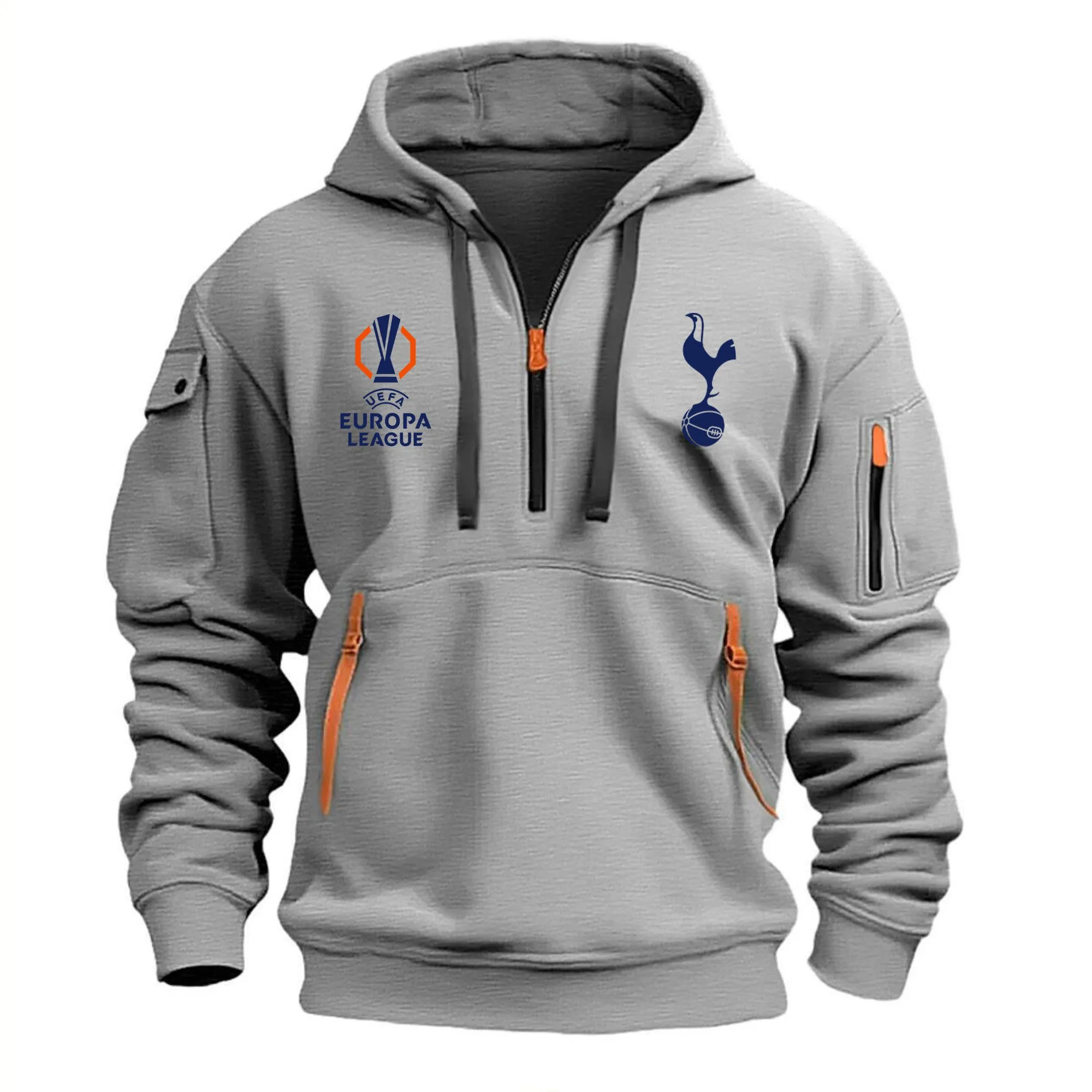 Football Crew Hoodie Half Zipper, Design Logo Hoodie For Sport Fans EPL790 - Gray