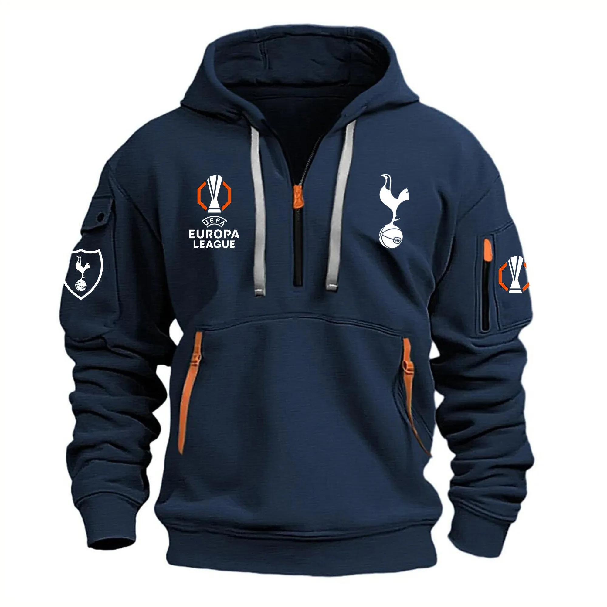 Football Crew Hoodie Half Zipper, Design Logo Hoodie For Sport Fans EPL790 - Navy
