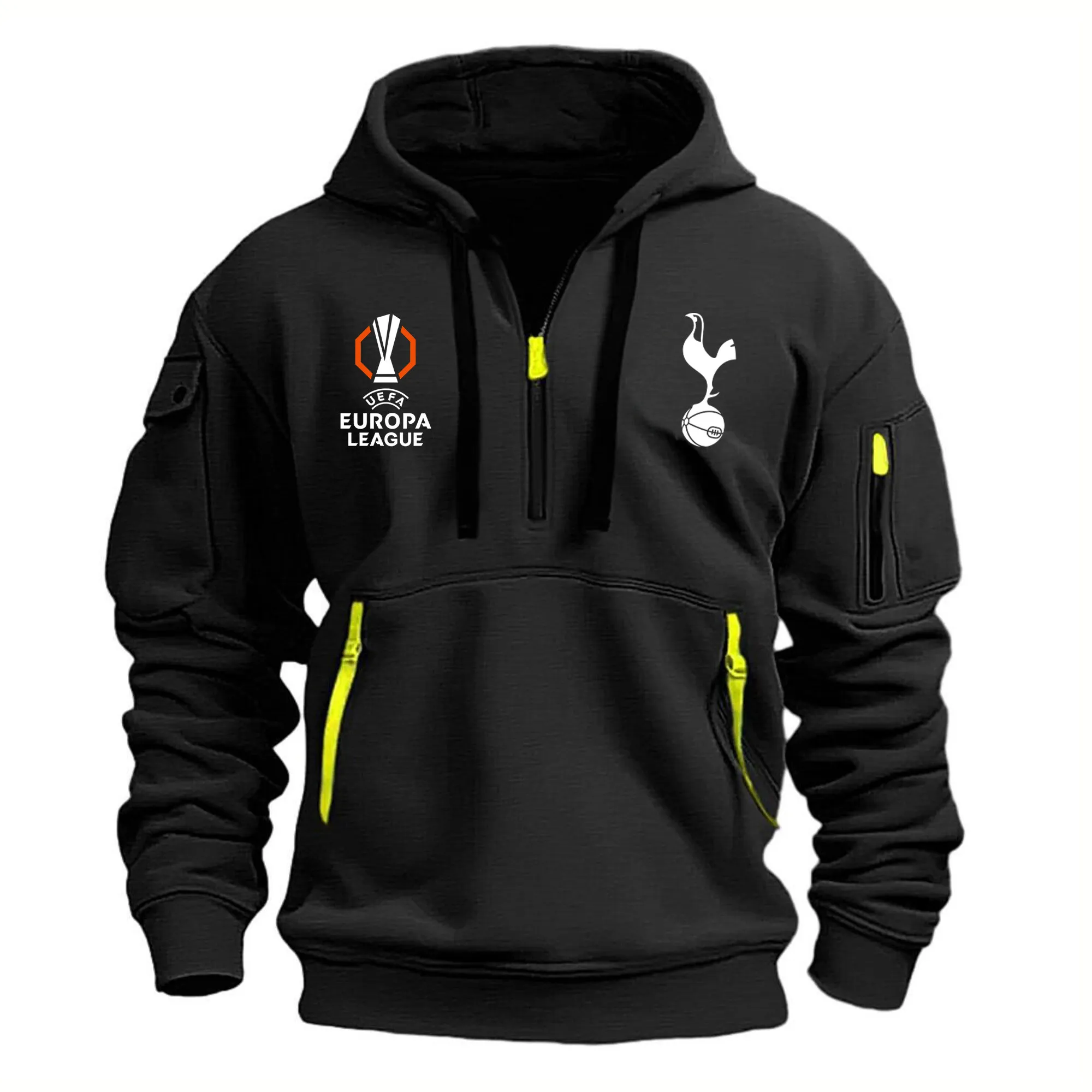 Football Hoodie Half Zipper, Design Logo Hoodie For Sport Fans EPL790 - Black