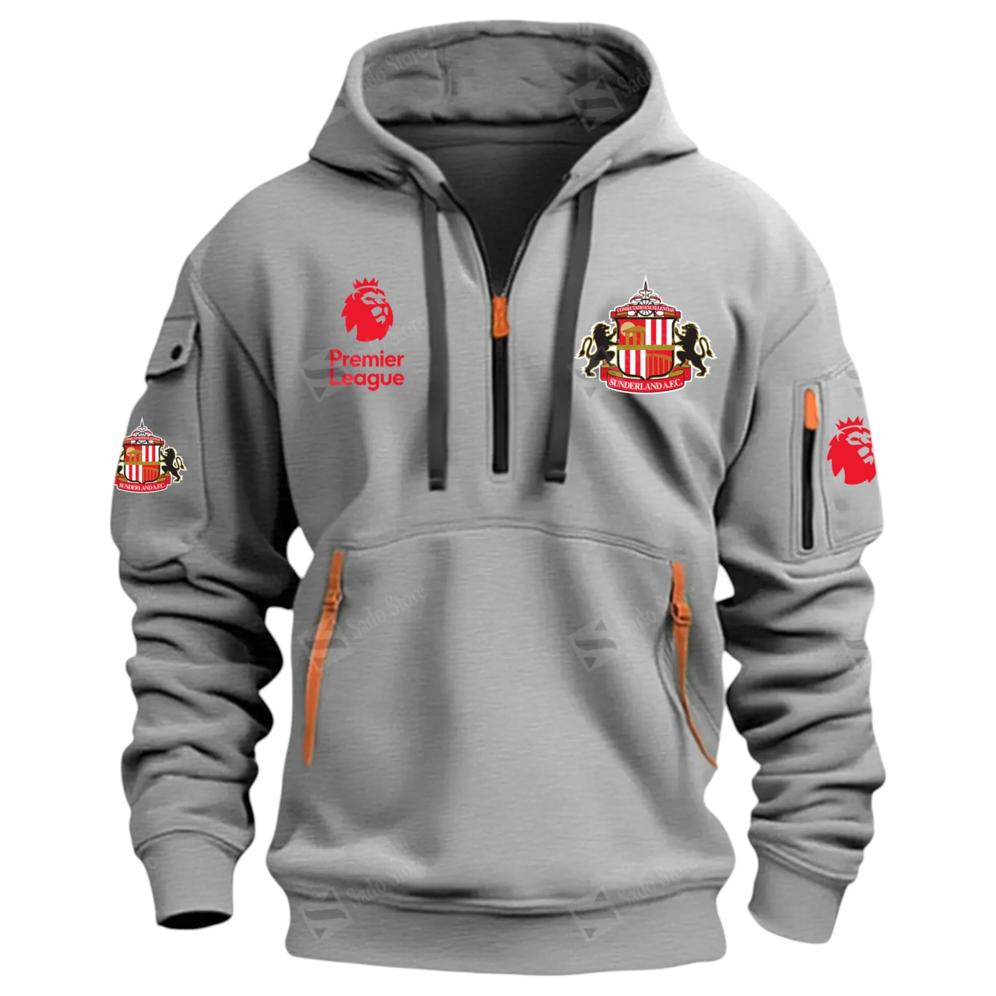 Football Hoodie Half Zipper, Design Logo Hoodie For Sport Fans EPL900 - Gray