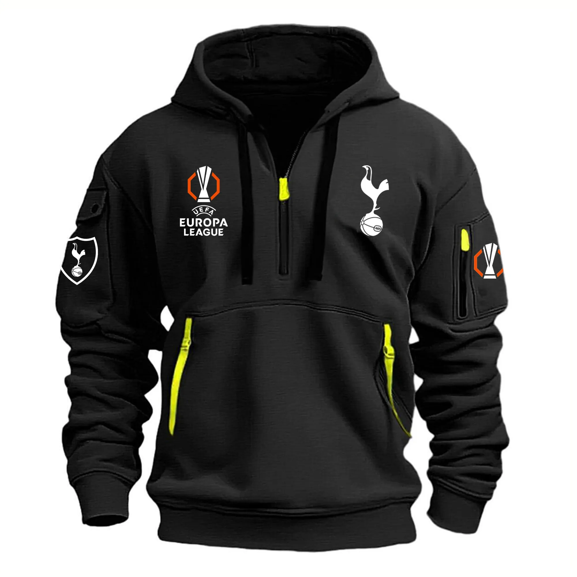 Football Squad Hoodie Half Zipper, Design Logo Hoodie For Sport Fans EPL790 - Black