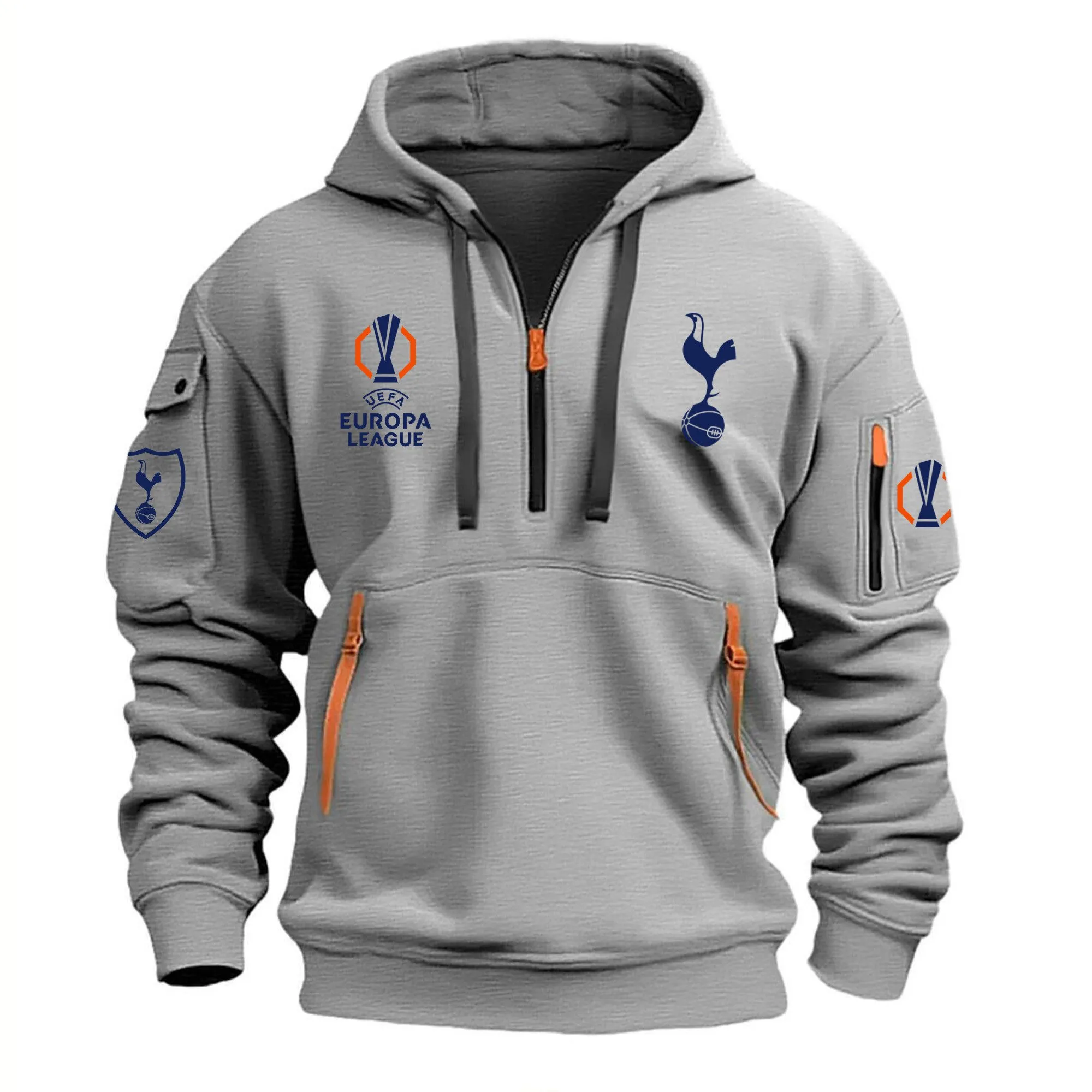 Football Squad Hoodie Half Zipper, Design Logo Hoodie For Sport Fans EPL790 - Gray