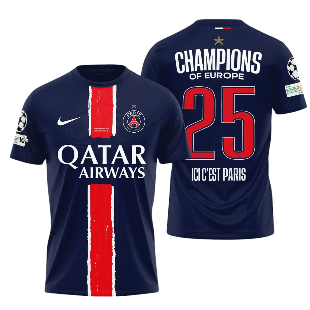 Football Squad T-Shirt, Sport Fan All Over Print Tee With Streetwear Style PSG970