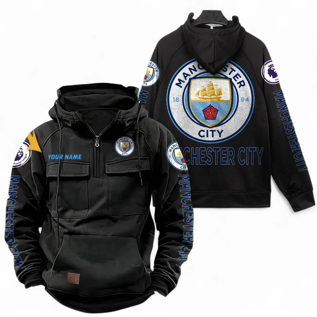 Football Squad Tactical Quarter Zip Hoodie, Design Logo Hoodie For Sport Fans EPL111 - Black