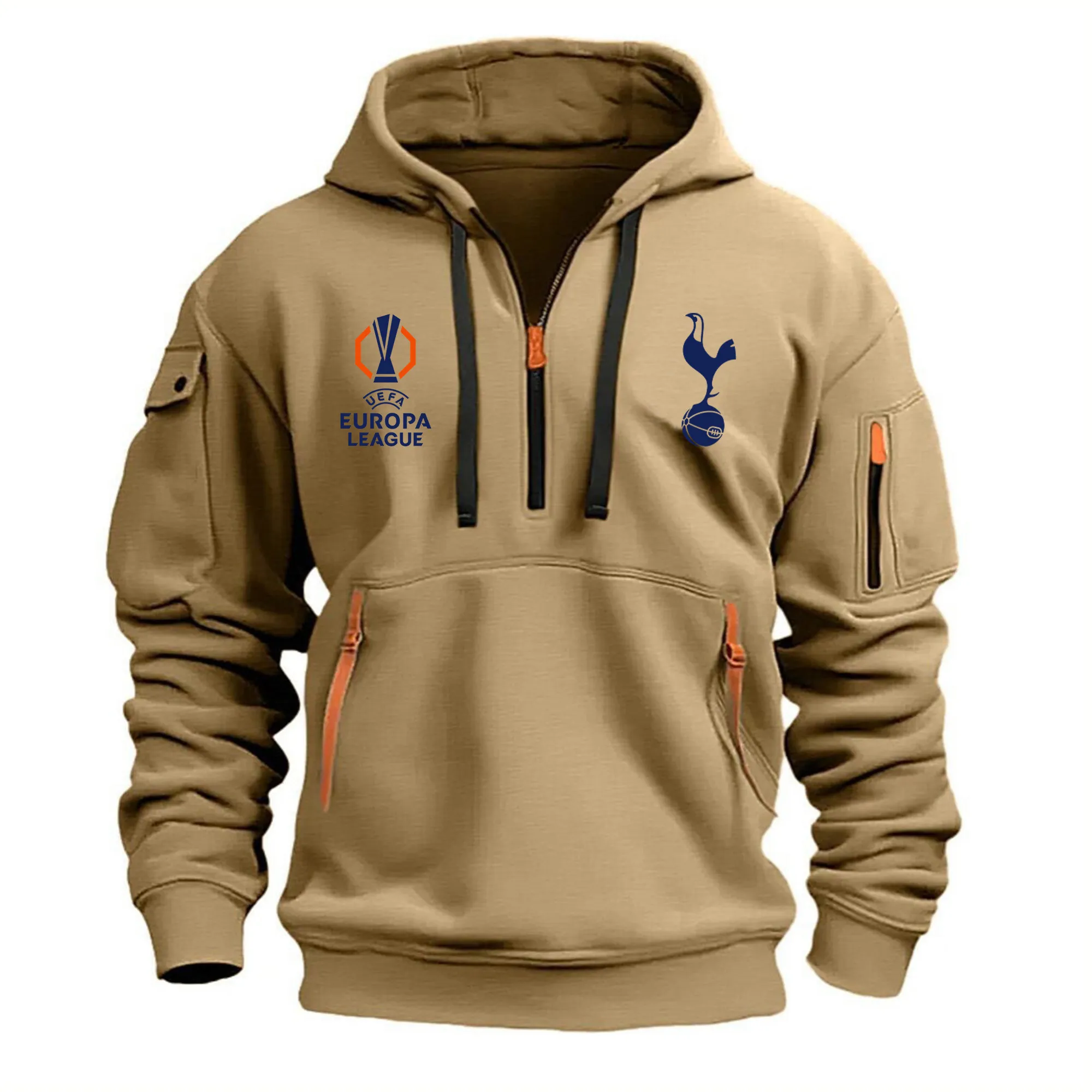 Football Team Hoodie Half Zipper, Design Logo Hoodie For Sport Fans EPL790 - Khaki