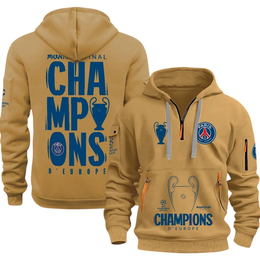 Football Team Hoodie Half Zipper, Design Logo Hoodie For Sport Fans PSG970 - Khaki