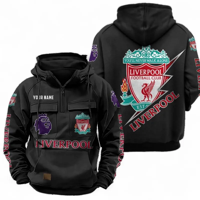 Football Team Tactical Quarter Zip Hoodie, Design Logo Hoodie For Sport Fans EPL113 - Black