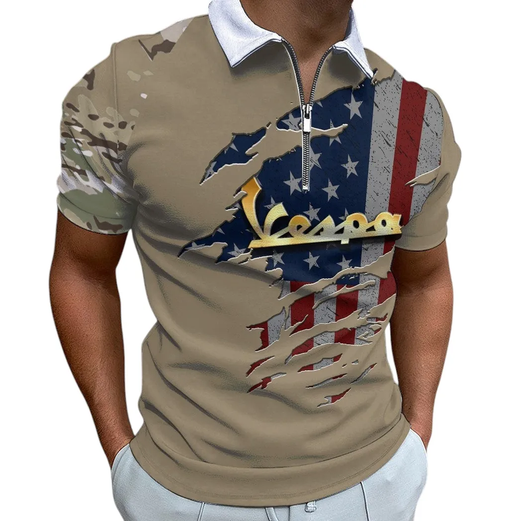 Football Zipper Polo Shirt, Athletic Fan Polo With Modern Style MOTOR3