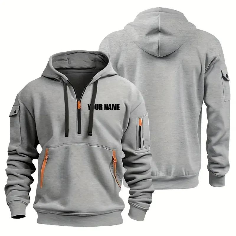 Hoodie Half Zipper Custom Name CLE11082925352 - Gray
