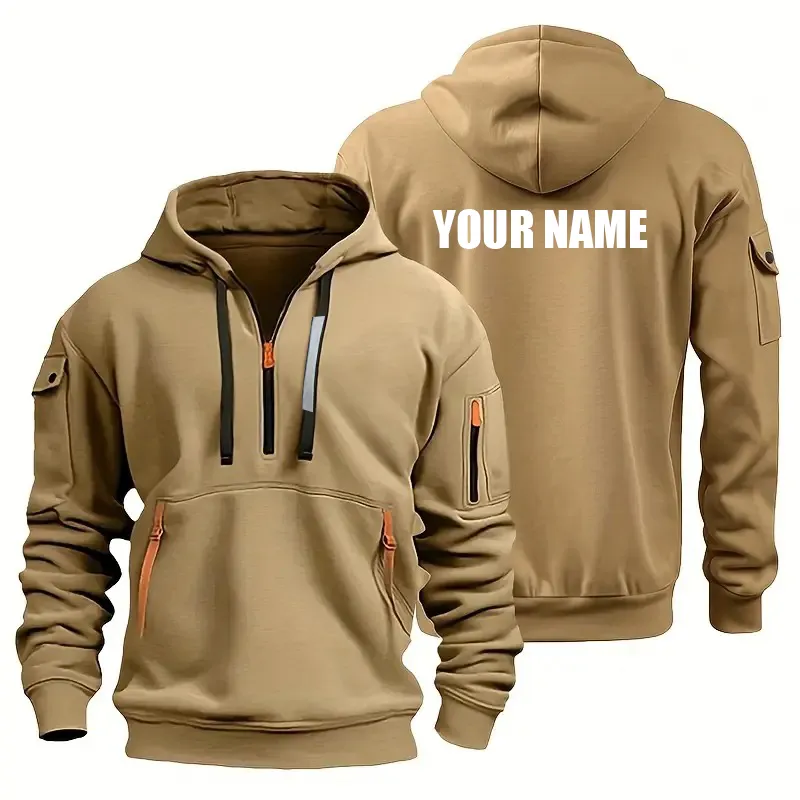 Hoodie Half Zipper Custom Name CLE11082925357 - Khaki
