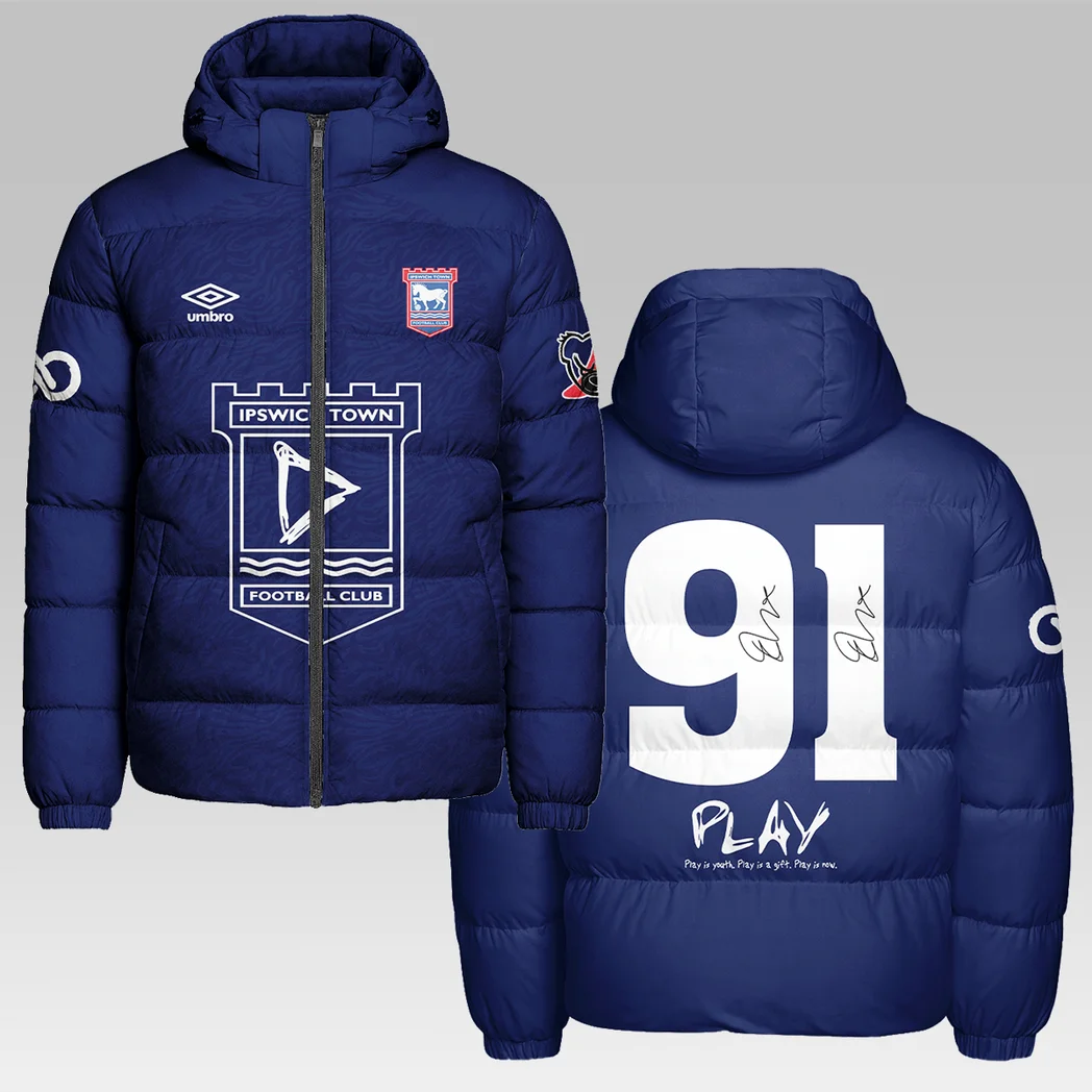 Suffolk Blue Squad Hooded Cotton Jacket, Athletic Fit Fan Jacket HVN1305