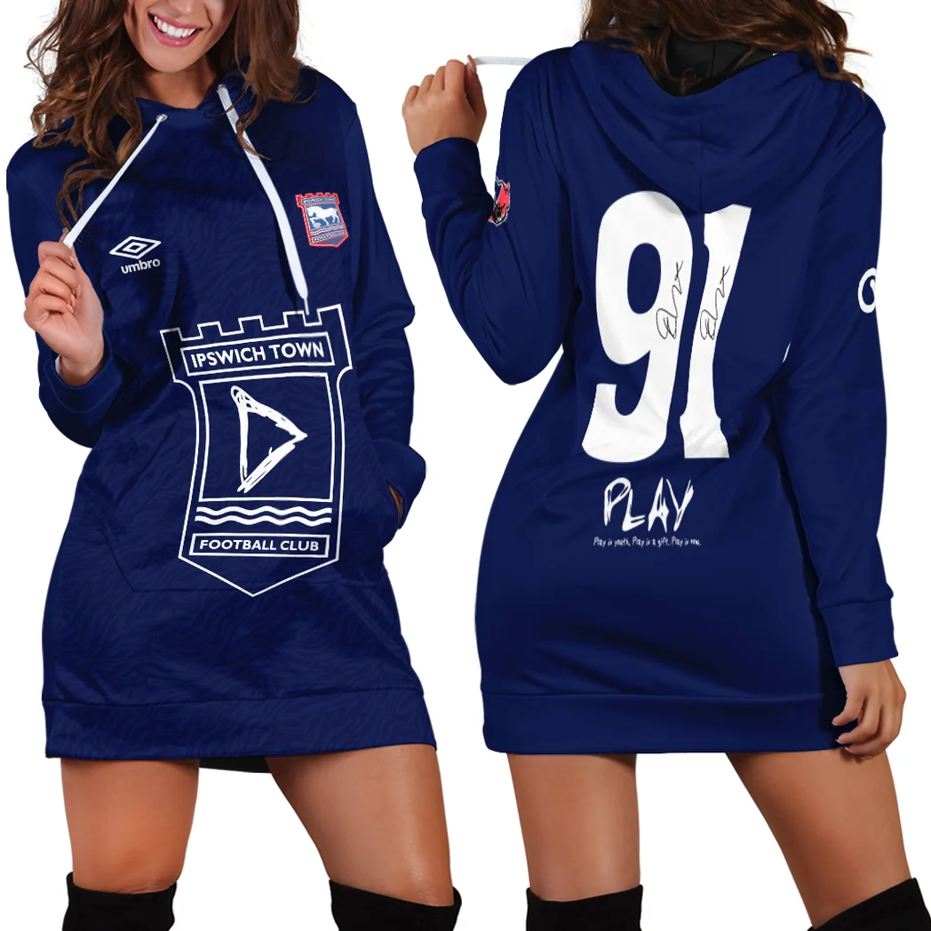 Blue Loyalists Hoodie Dress, Streetwear Women's Hoodie Dress HVN1305